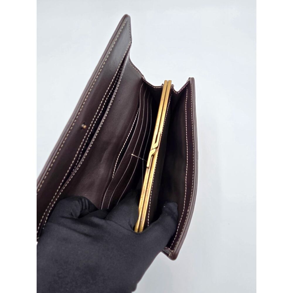 Celine Macadam Canvas Long Wallet Brown Triomphe Kiss Lock Coin Purse Vintage - Picture 10 of 16